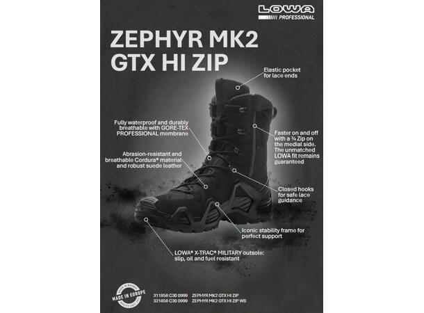 LOWA ZEPHYR MK2 GTX HI ZIP WS Svart 3 Hög känga med dragkedja dam 