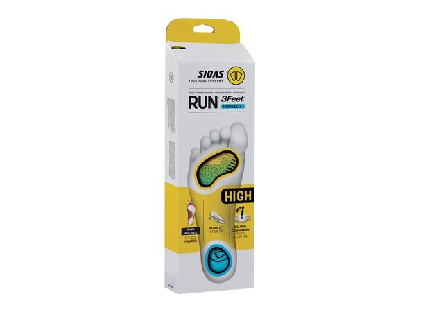 SIDAS 3FEET RUN PROTECT HIGH Gul XXL Formade iläggssulor högt fotvalv 