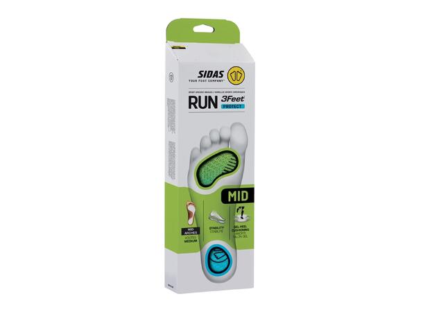 SIDAS 3FEET RUN PROTECT MID Grön XS Formade iläggssulor medelhögt fotvalv 